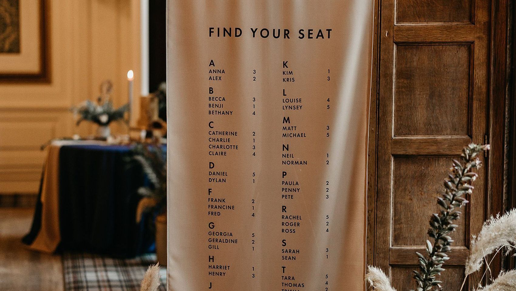Find Your Seat Hanging Banner Wedding Table Plan